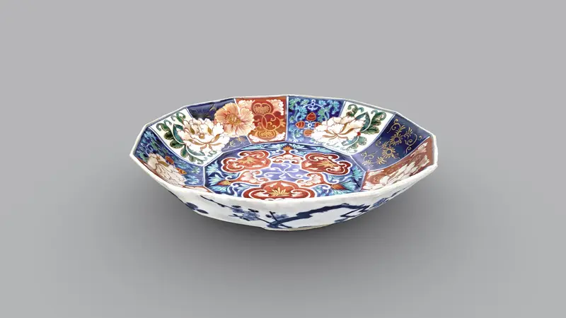 Screenshot, 3D-Modell einer polychrom bemalten, zwölfeckigen Schale