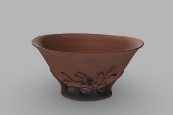 Screenshot, 3D-Modell eines Koppchens aus Böttgersteinzeug mit durchbrochenem Fuß und Relief auf der Wandung