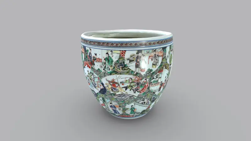 Screenshot, 3D-Modell eines Fischbassins mit polychrom bemalten Reserven