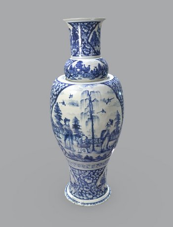 Screenshot, 3D-Modell einer großen Vase in unterglasurblau mit chinoisen Motiven