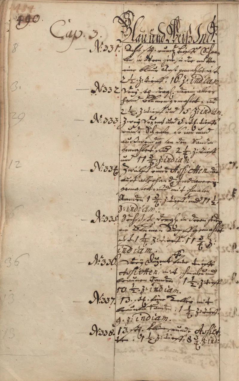 Seite des Inventars des Japanischen Palais von 1721