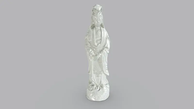 Screenshot, 3D-Modell einer weißen Guanyin-Figur aus Porzellan