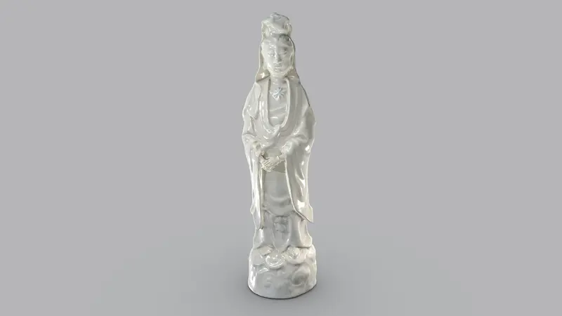 Screenshot, 3D-Modell einer weißen Guanyin-Figur aus Porzellan