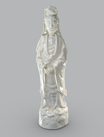 Screenshot, 3D-Modell einer weißen Guanyin-Figur aus Porzellan