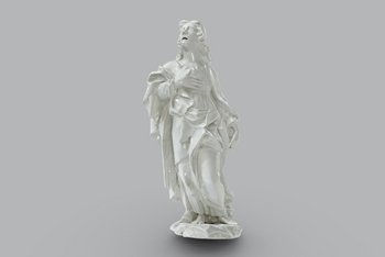Screenshot, 3D-Modell des Apostel Johannes aus unbemaltem, weißen Porzellan